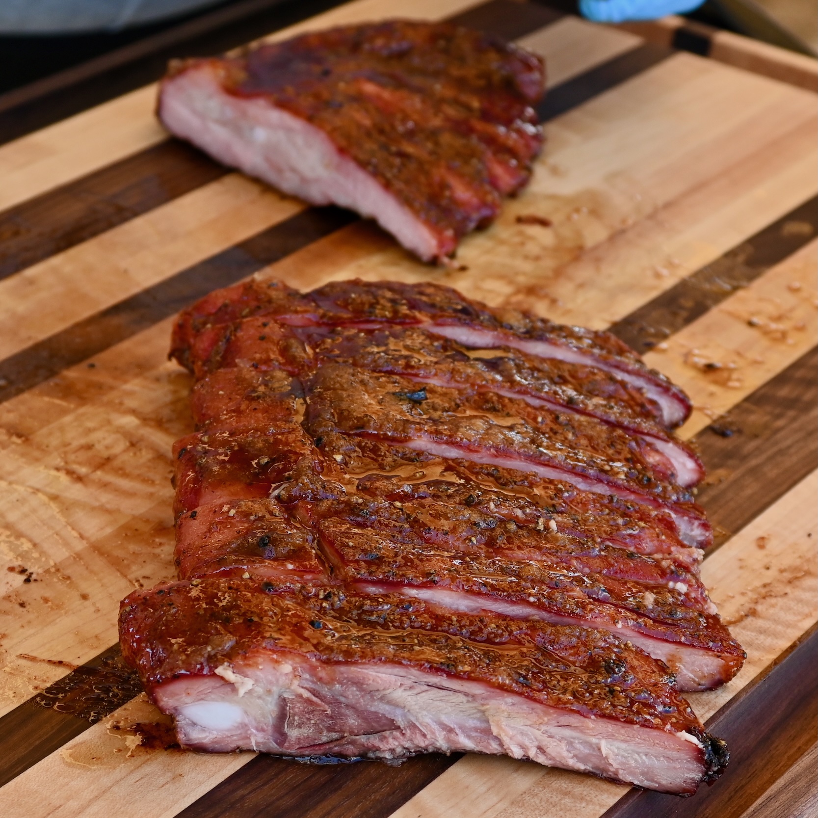 picture of half of a rack of bbq pork ribs