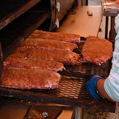 picture of pork spare ribs on smoker