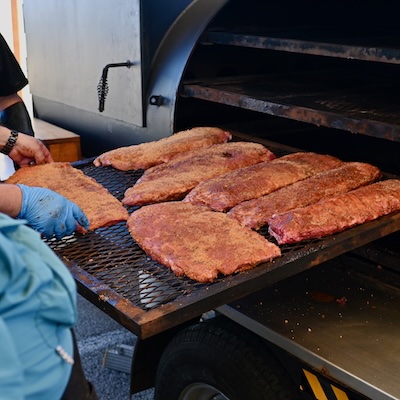 picture of pork spare ribs on a smoker